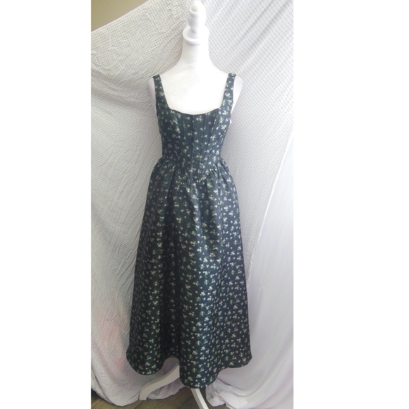 NEW LULUS Black CELINE Floral CORSET Square Neck COCKTAIL Midi DRESS S - Picture 6 of 16